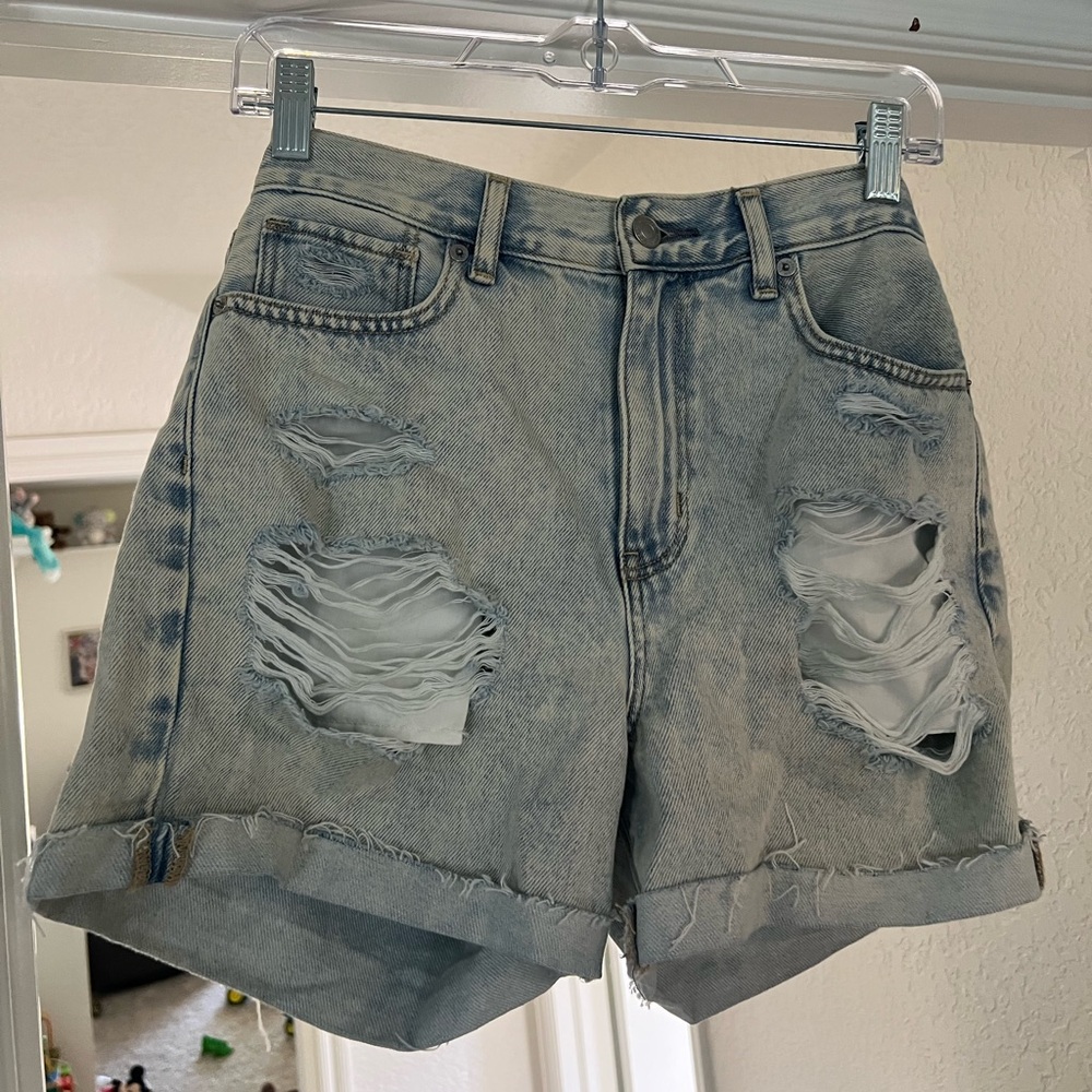 American Eagle Outfitters Light Blue Distressed Jean Shorts
